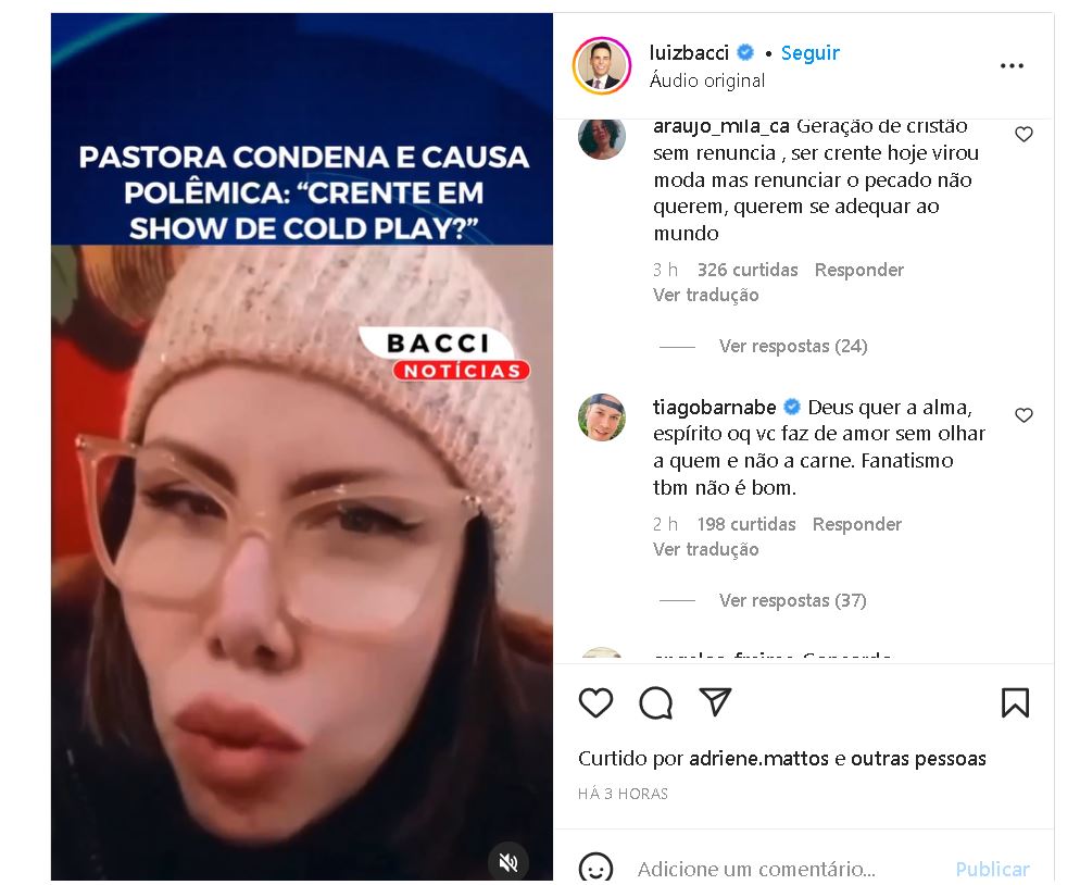 Publicação de Luiz Bacci no Instagram - Foto Reprodução Instagrama