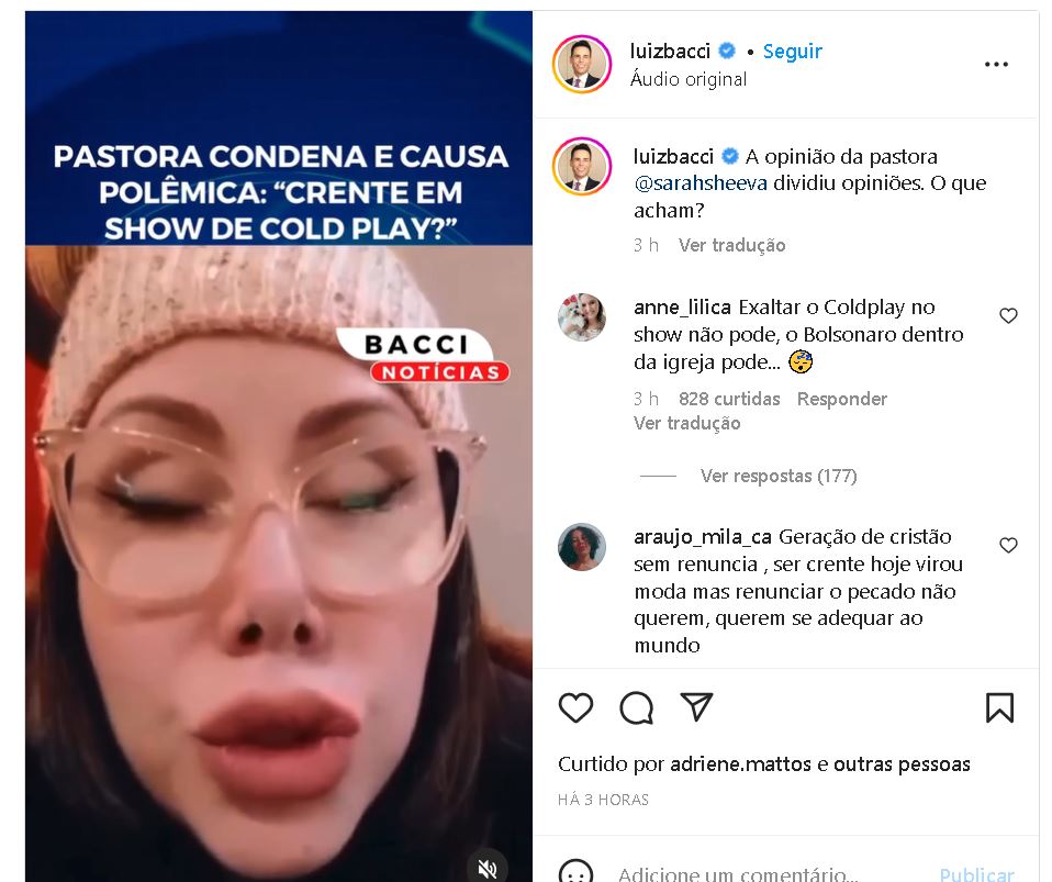 Publicação de Luiz Bacci no Instagram - Foto Reprodução Instagrama