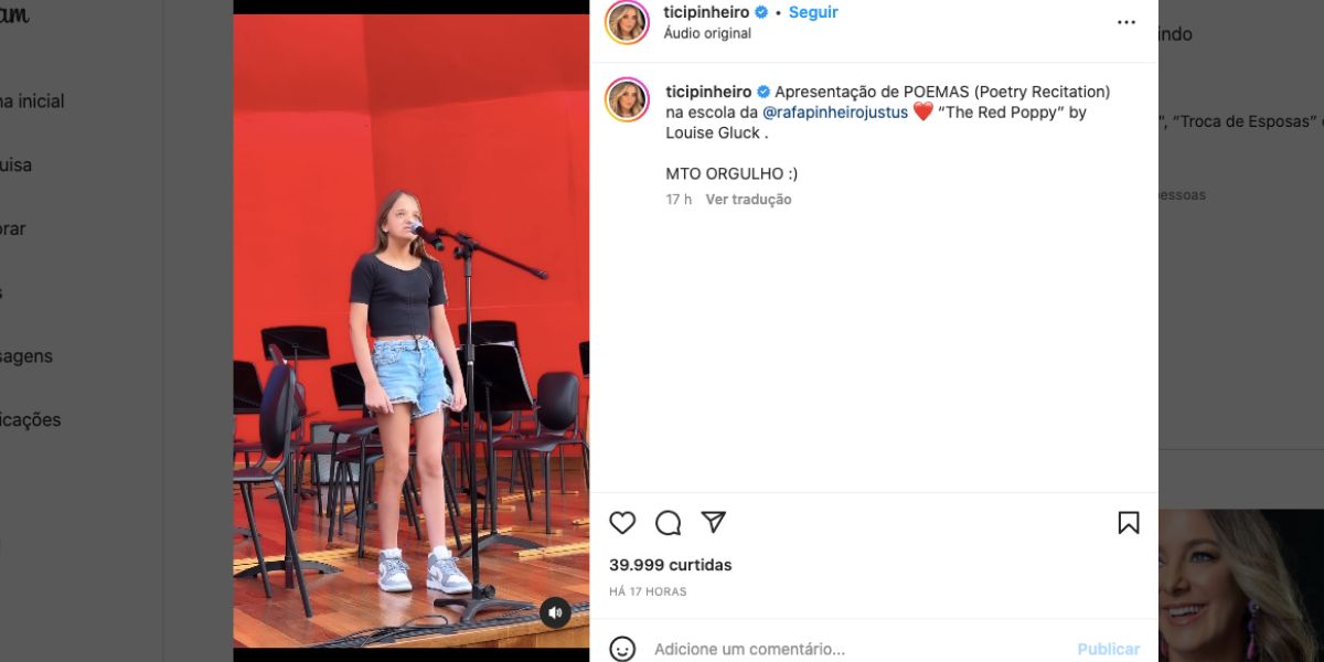 Ticiane Pinheiro mostra citação de poema de Rafaella Justus Ticiane Pinheiro Foto: Reprodução / Instagram)