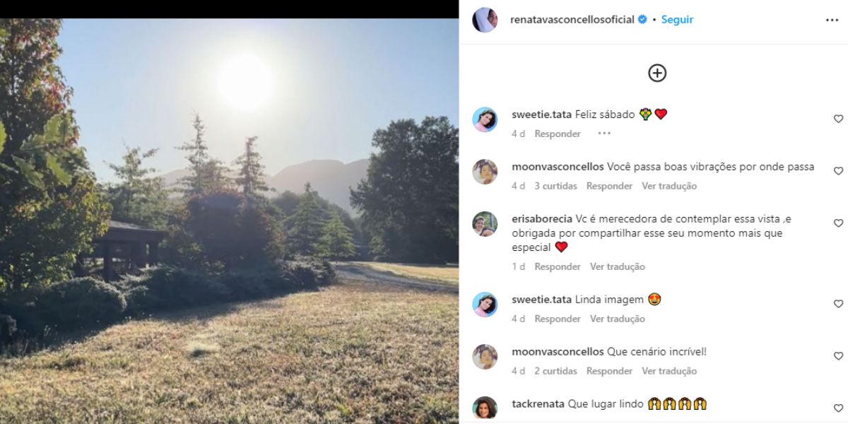 Renata Vasconcellos está aproveitando os dias de férias em sítio (Foto: Reprodução / Instagram)