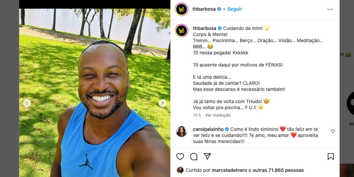 Thiaguinho está fora dos palcos devido as suas férias (Foto: Reprodução / Instagram) 