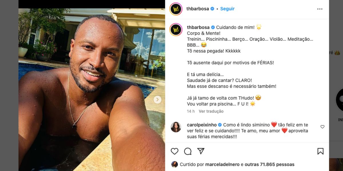 Thiaguinho está fora dos palcos devido as suas férias (Foto: Reprodução / Instagram) 