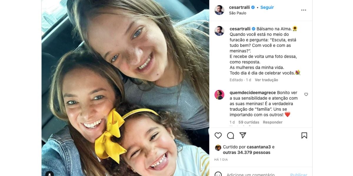 César Tralli entrega foto de Ticiane Pinheiro, Rafaella Justus e Manuella, e entrega situação (Foto: Reprodução / Instagram)