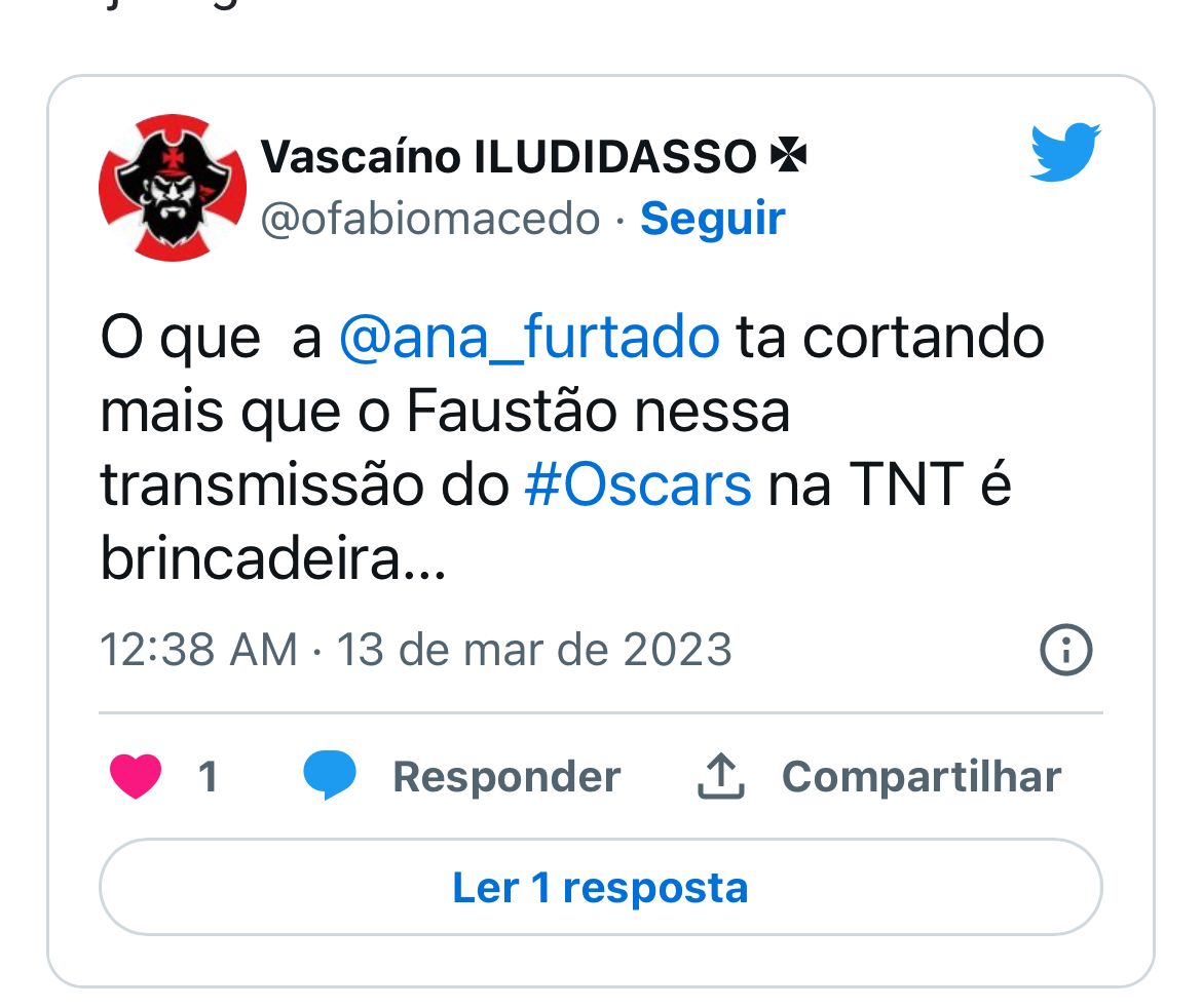 Twitter detonando Ana Furtado no Oscar 2023 - Foto Reprodução Twitter