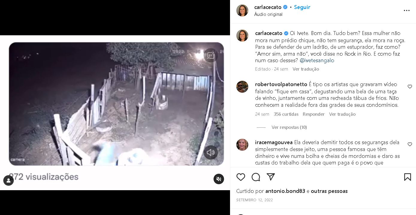 Video publicado por Carla Cecato em sua rede social - Foto Reprodução Instagram