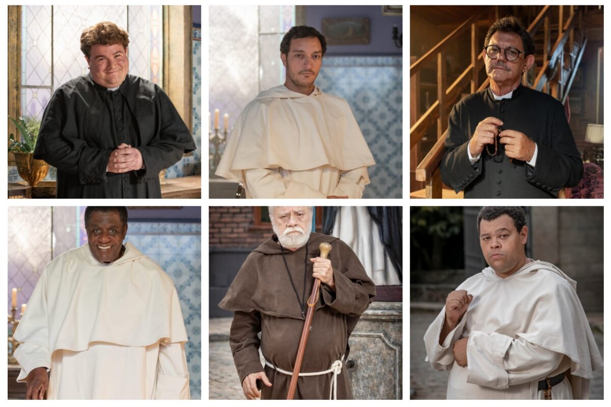 Frei Severo, Frei Tomé, Frei Leão, Padre Diógenes, Frei João e Padre Donato são os religiosos de Amor Perfeito. (Foto: Reprodução / TV Globo)