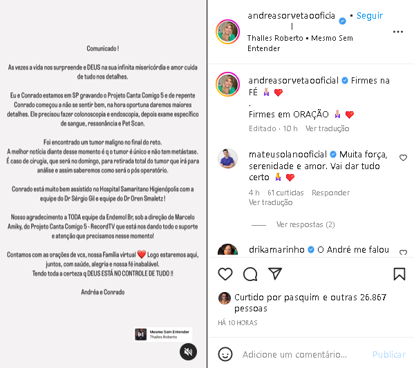 Andréa Sorvetão surpreendeu ao falar sobre o câncer do marido, Conrado (Foto: Reprodução/ Instagram)