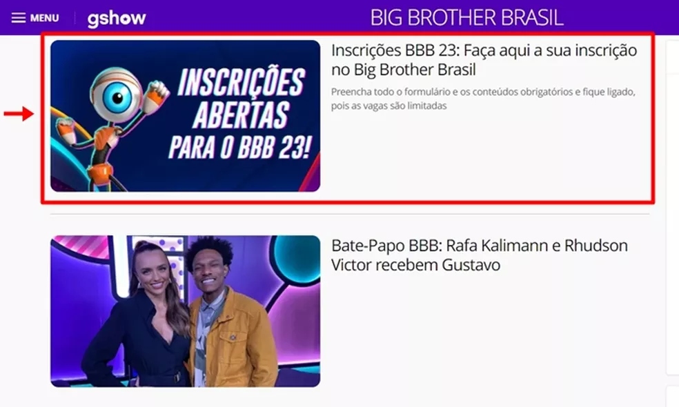 Banner de inscrição do BBB (Foto: Reprodução/Techtudo)