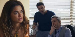 Brisa, Moretti e Stenio em cenas de Travessia (Foto: Reprodução / Globo / Montagem TV Foco)