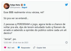 Felipe Neto criticou postura do Big Boss (Foto: Reprodução / Twitter)