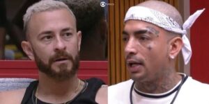 BBB23 - Mc Guimê coloca Fred contra a parede (Foto: Reprodução / Globoplay)