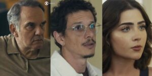 Guerra, Gil e Chiara em cenas de Travessia (Foto: Reprodução / Globo / Montagem TV Foco)