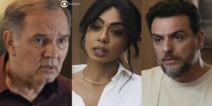 Guerra, Talita e Moretti em cenas de Travessia (Foto: Reprodução / Globo)