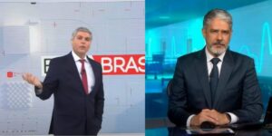 Joel Datena e William Bonner no comando do Bora Brasil e Jornal Nacional respectivamente (Reprodução: Montagem TV Foco)