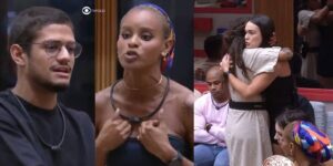 Gabriel, Aline, Domitila e Larissa no Jogo da Discórdia do BBB23 (Foto: Reprodução / Globoplay)