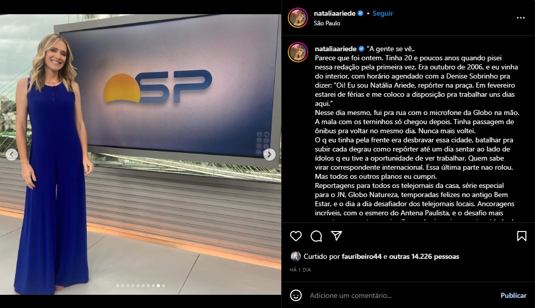 Âncora do Bom Dia SP pede demissão da Globo - Instagram