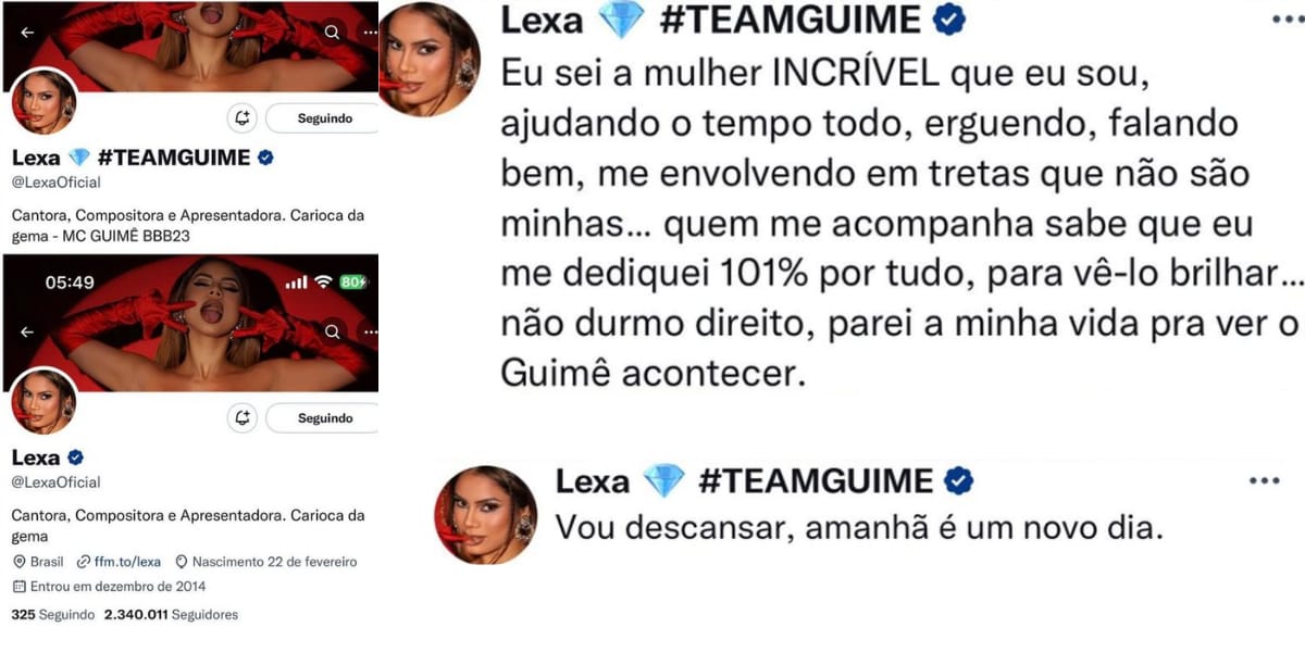 Lexa retirou a tag de sua biografia e fez um forte desabafo em suas redes sociais, após atitude de MC Guimê (Reprodução: Twitter)