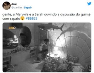 Internautas criticaram Sarah Aline e Marvvila por ouvirem atrás da porta no BBB23 (Foto: Reprodução / Twitter)