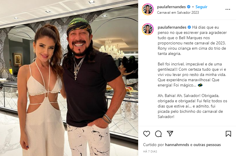 Ao lado de Bell Marques, Paula Fernandes falou sobre o carnaval de Salvador (Foto: Instagram)