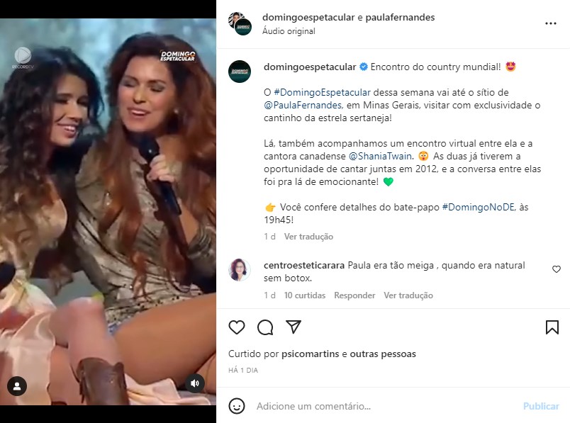 Paula Fernandes se encontra com Shania Twain (Foto: Reprodução)