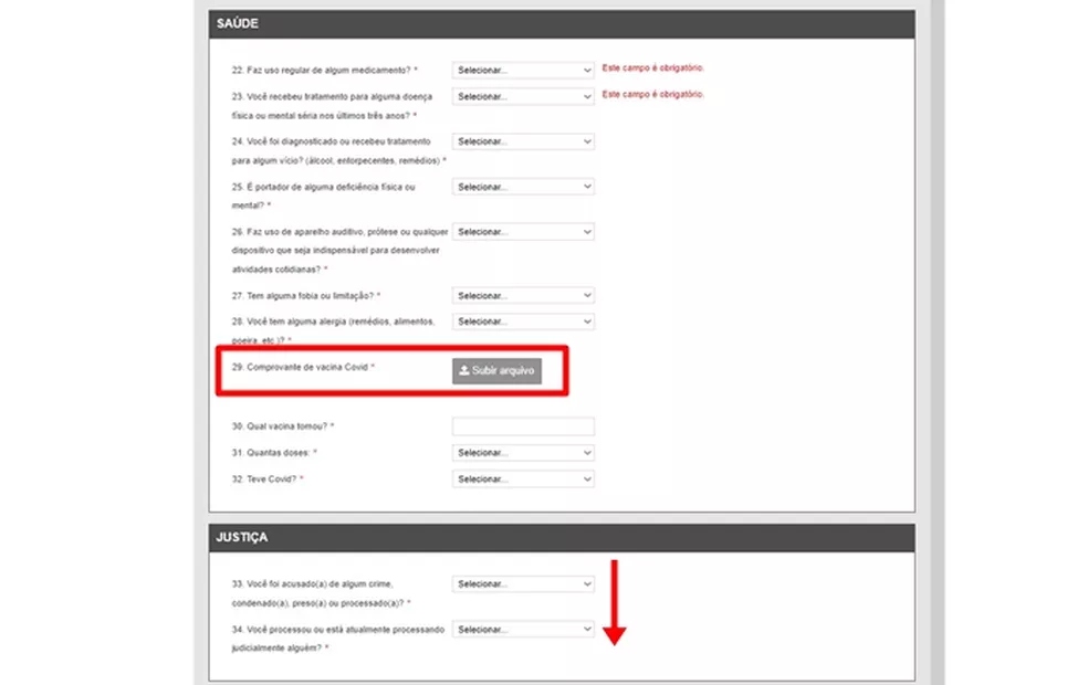 Para entrar no Big Brother Brasil, é necessário dar informações sobre Saúde e Justiça (Foto: Reprodução/Techtudo)