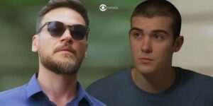 Theo (Emilio Dantas) aterroriza o próprio filho em Vai na Fé (Foto: Reprodução / Globo / Montagem TV Foco)