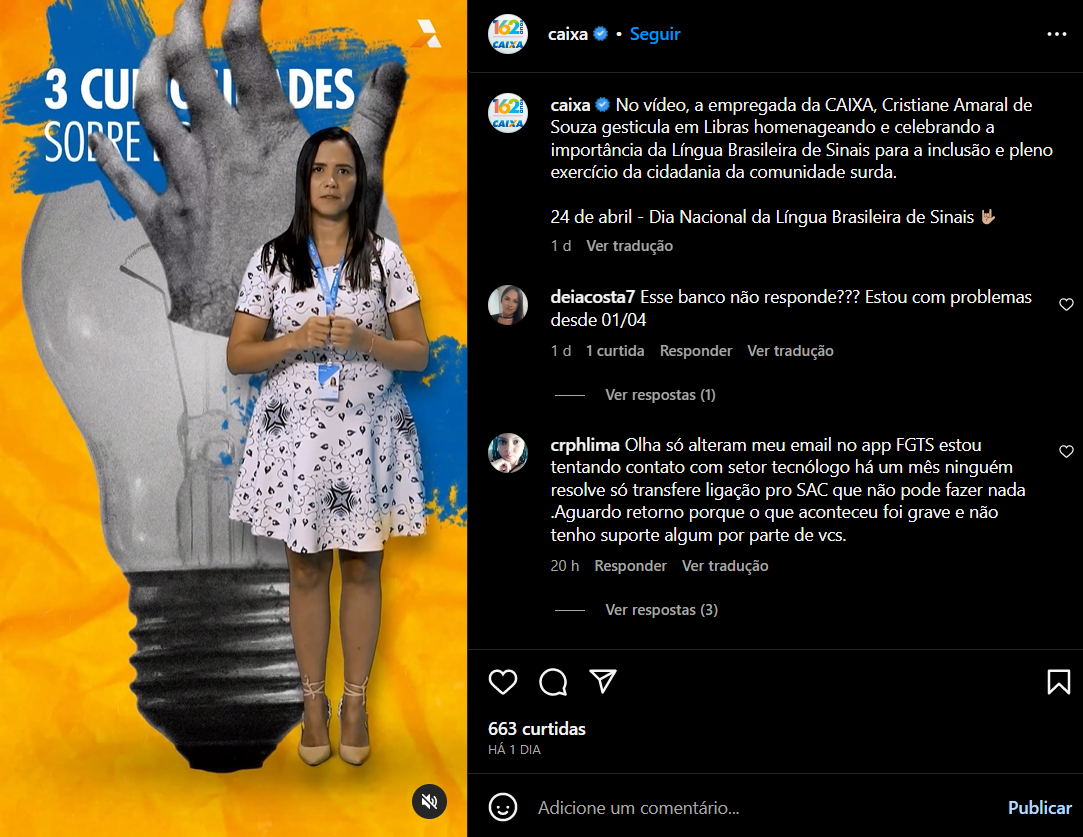 Caixa Econômica Federal é alvo de críticas após postagem nas redes sociais (Foto Reprodução/Instagram)