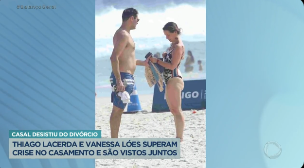 Thiago Lacerta e Vanessa Lóes são vistos juntos em uma praia (Foto Reprodução/PlayPlus)