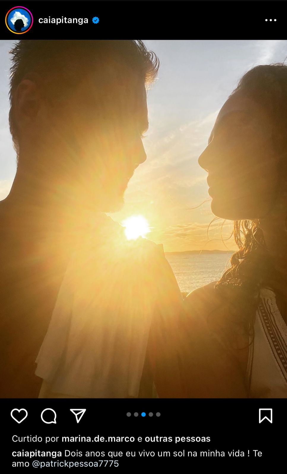 Camila Pitanfa ao lado de Patrick Pessoa em comemoração ao relacionamento - Foto Reprodução Instagram