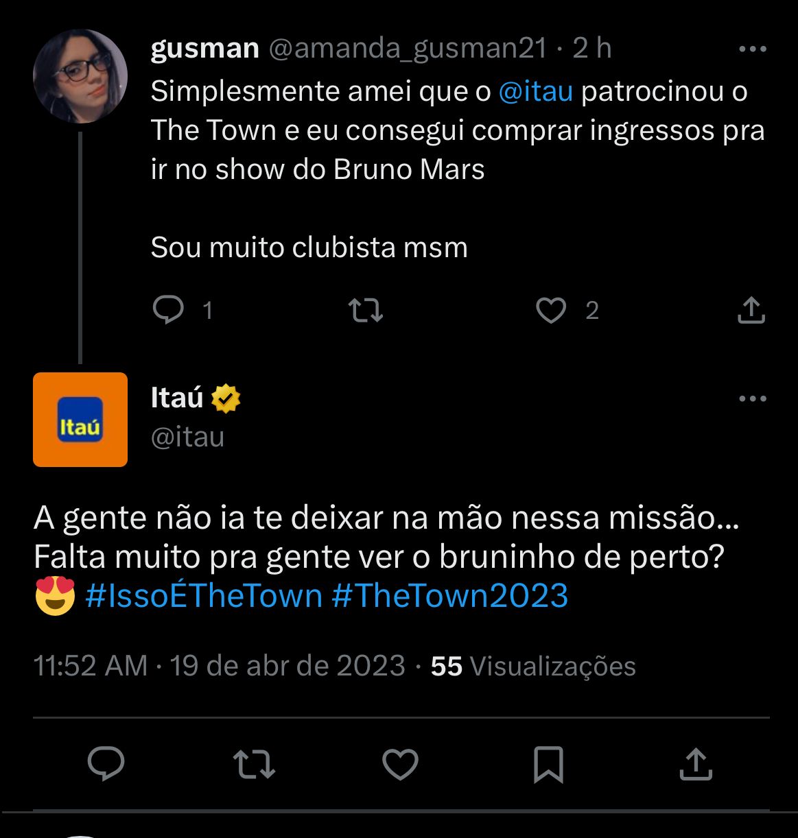 Clientes comemoram a compra do ingresso do The Town pelo Itaú - Foto Reprodução Twitter