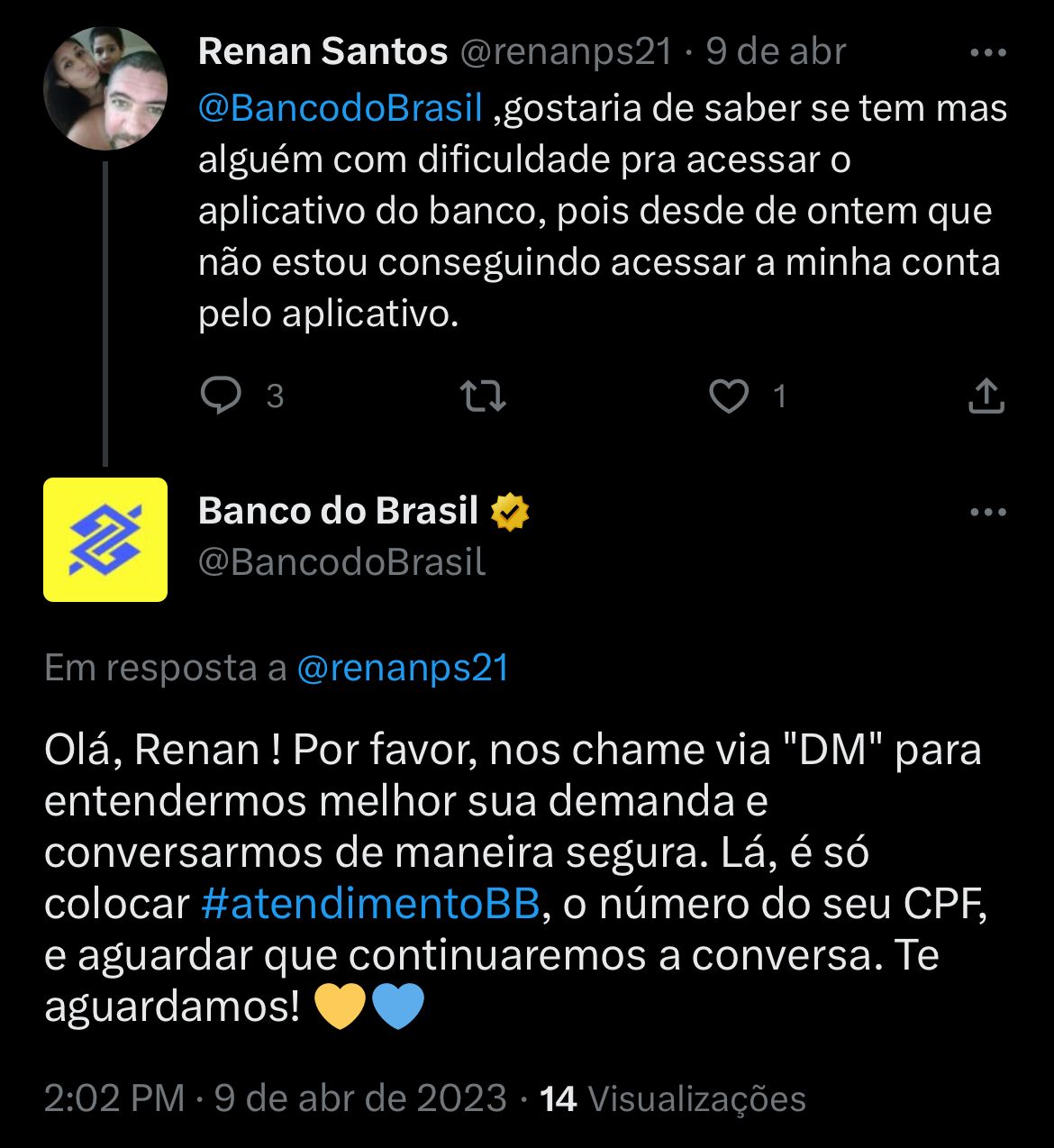 Clientes do Banco do Brasil demonstram insatisfação com o aplicativo da instituição, via twitter - Foto Reprodução Twitter