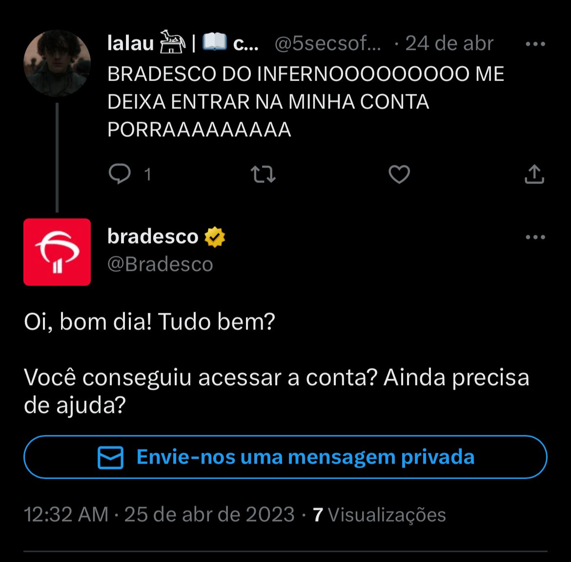 Clientes do Bradesco estão enfurecidos com situação do Banco nesta terça-feira (25) - Foto Reprodução Twitter