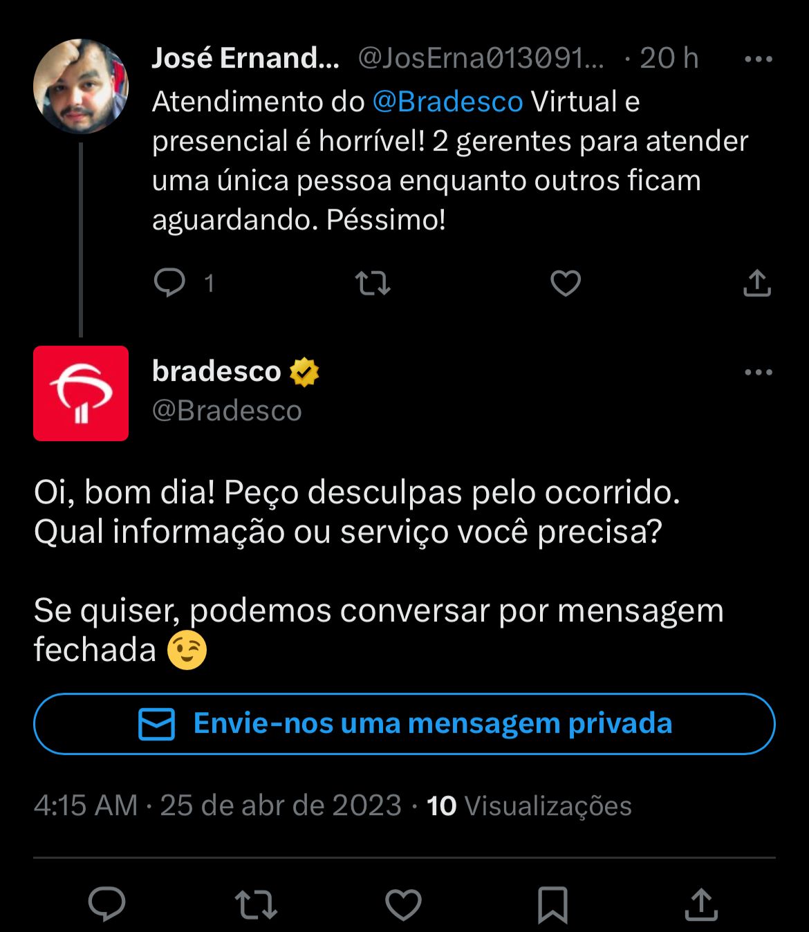 Clientes do Bradesco estão enfurecidos com situação do Banco nesta terça-feira (25) - Foto Reprodução Twitter