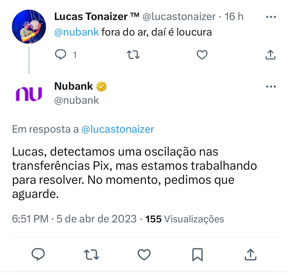 Clientes do Nubank estão furiosos com a instabilidade do Pix na instituição - Foto Reprodução Twitter