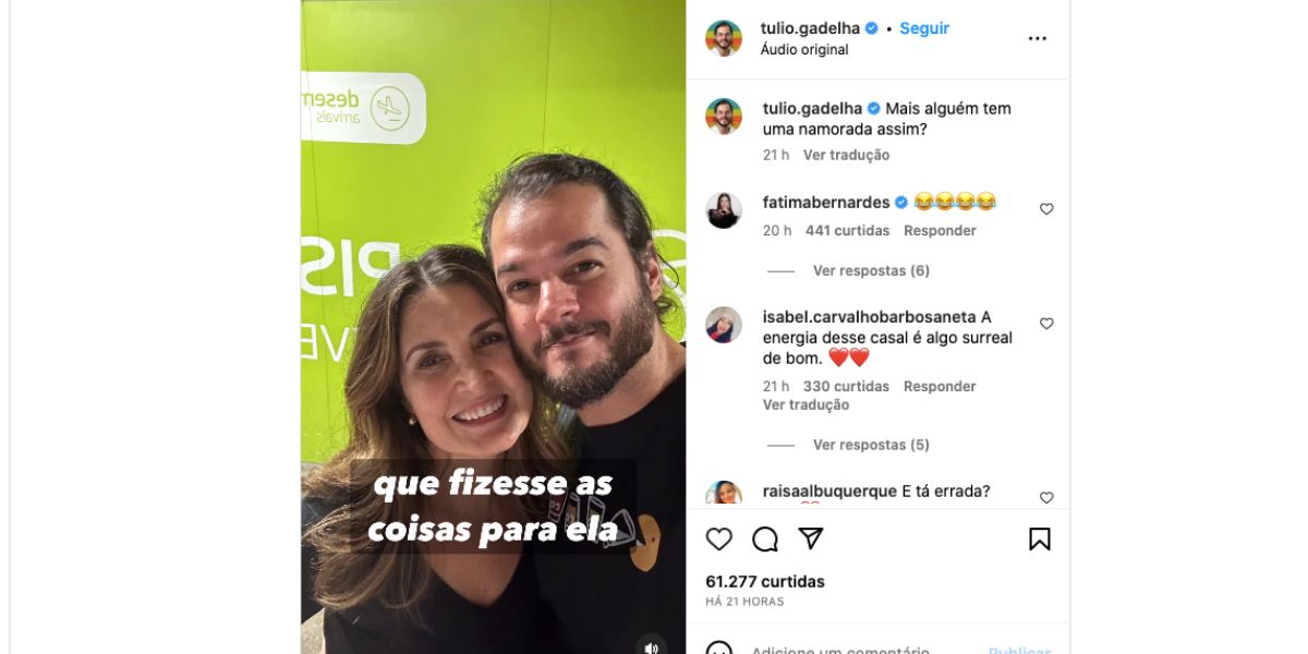 Túlio Gadêlha e Fátima Bernardes em aeroporto (Foto: Reprodução / Instagram)