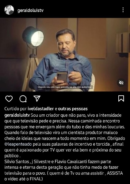 Publicação de Geraldo Luís (Foto: Reprodução/ Instagram)