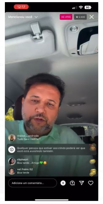 Geraldo Luís dando noticia ao vivo em seu instagram - Foto Reprodução Instagram