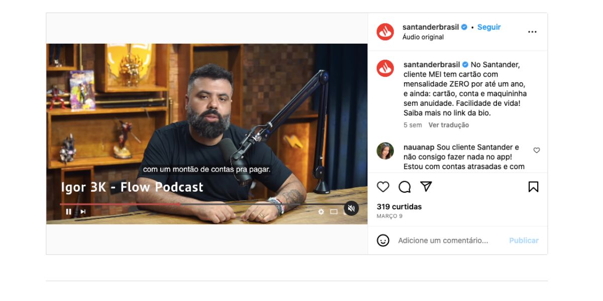 Igor Coelho em propaganda do Banco Santander (Foto: Reprodução / Instagram)