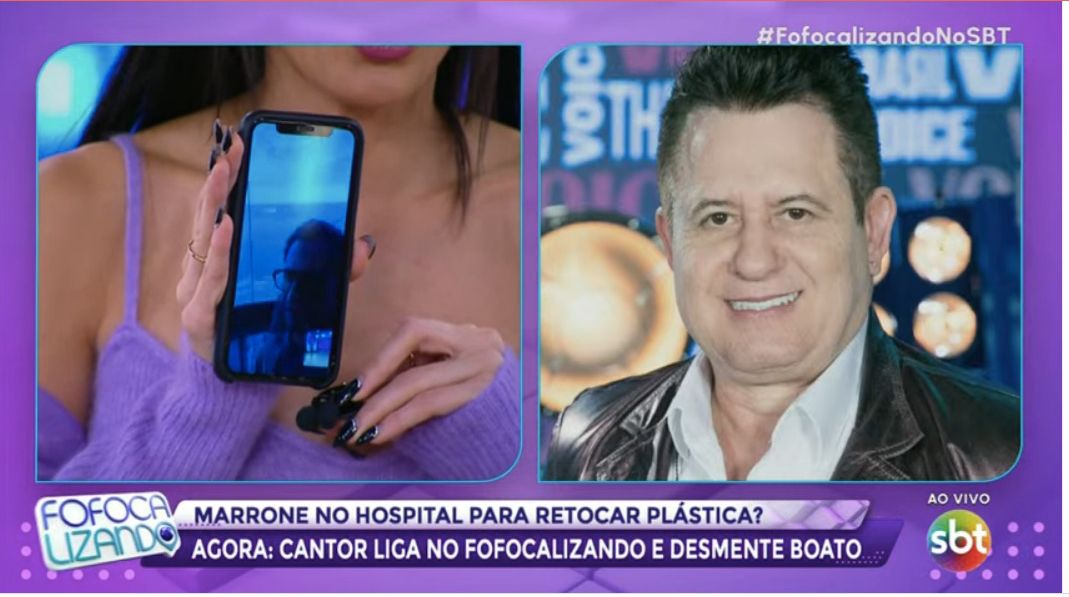 Marrone liga no Fofocalizando, do SBT, e desmente informação de nova cirurgia de correção no olho - Foto Reprodução SBT