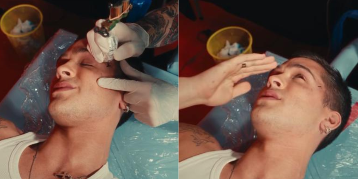 Ator tatuando o rosto (Reprodução/Montagem:Tv Foco)