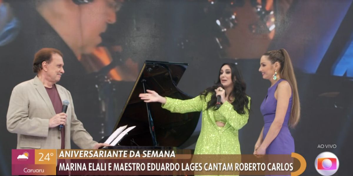Patrícia Poeta, Marina Elali, Maestro Eduardo Lages no Encontro (Foto: Reprodução / Globo)