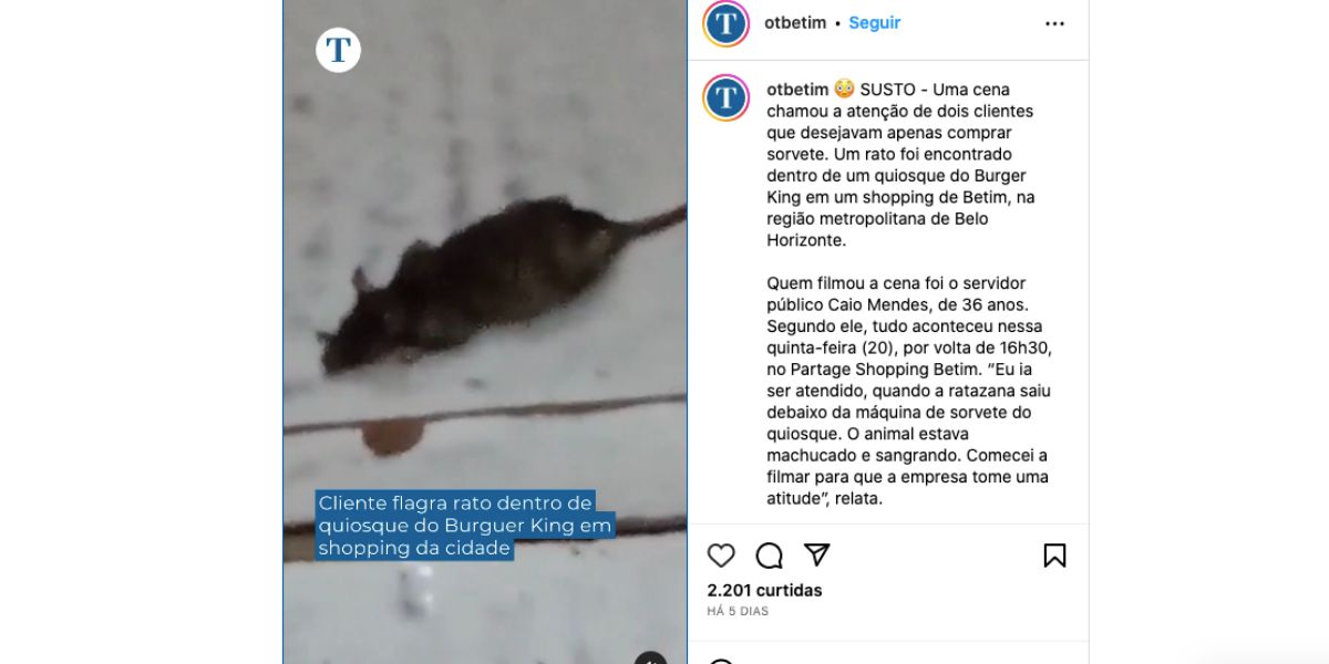 Homem flagra rato no Rato no Burger King (Foto: Reprodução / Instagram)