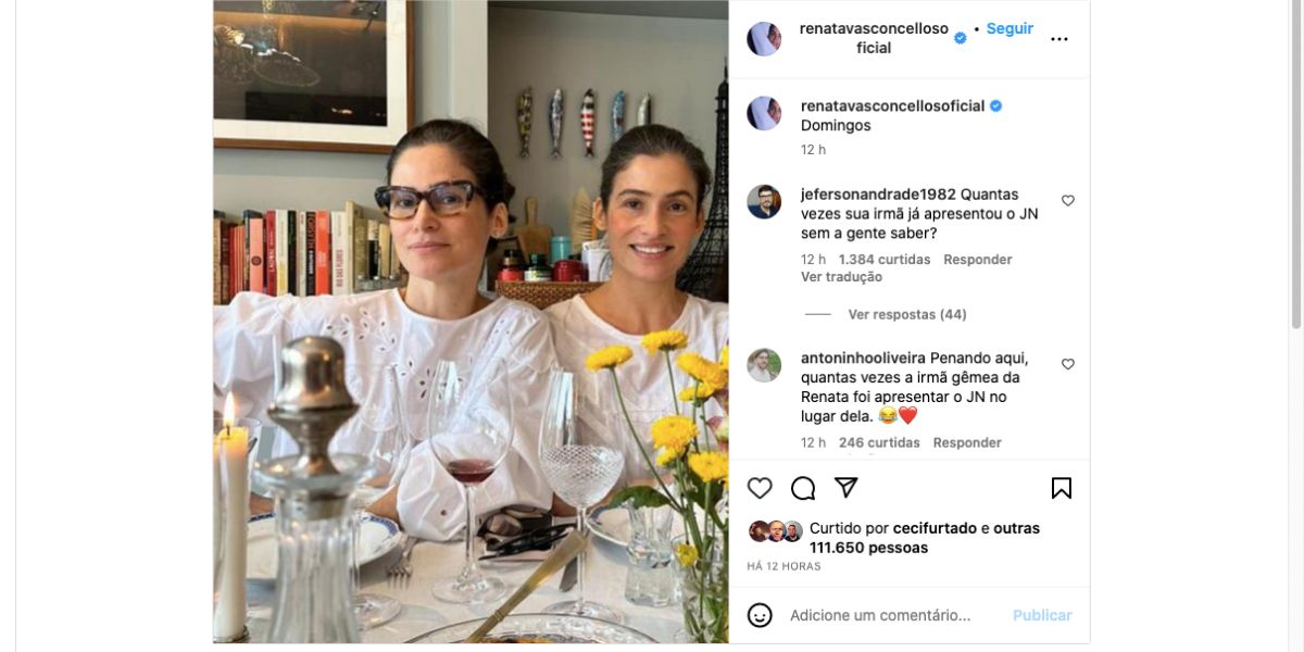 Renata Vasconcellos e Lanza Mazza (Foto: Reprodução / Instagram)