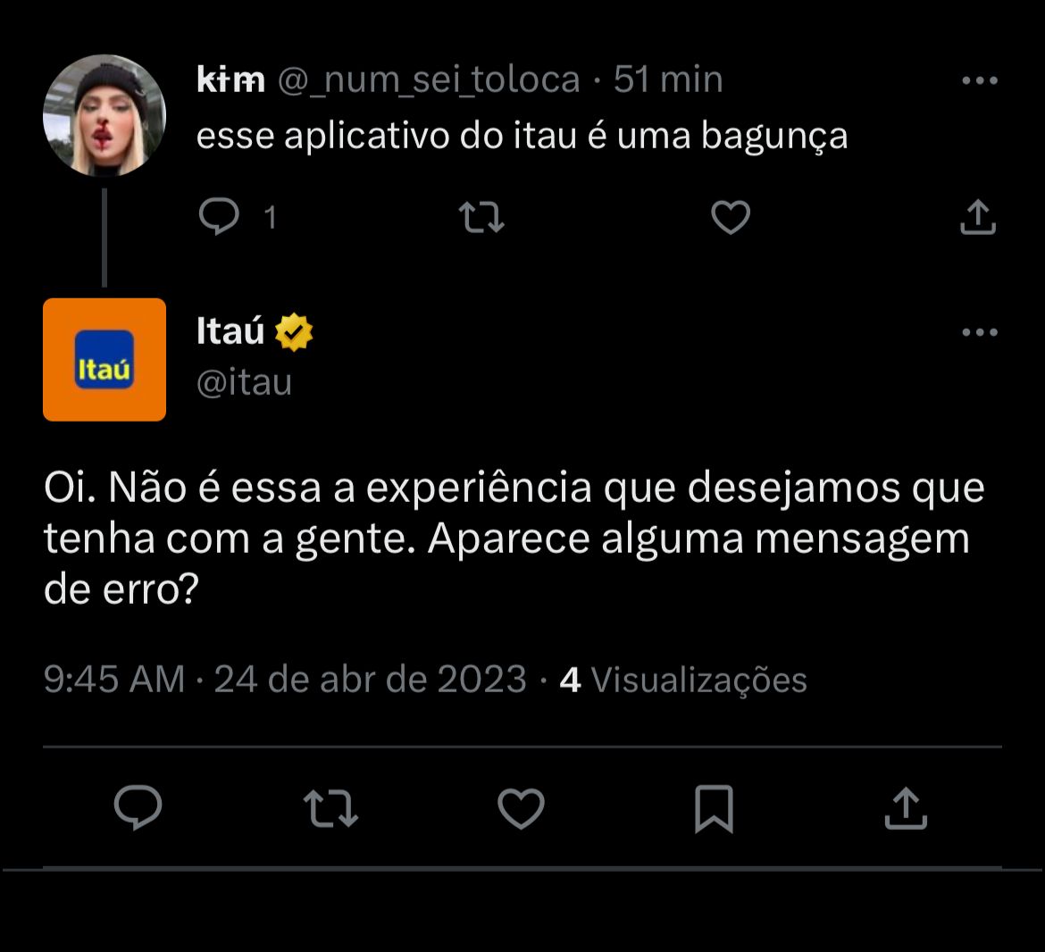 Situação do Itaú anda revoltando clientes nesta segunda-feira, 24 - Foto Reprodução Twitter