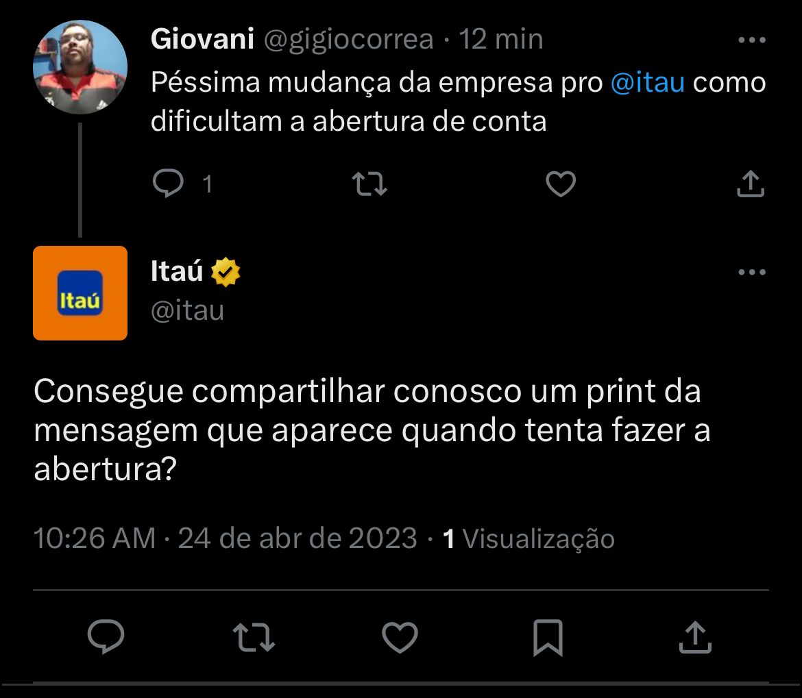 Situação do Itaú anda revoltando clientes nesta segunda-feira, 24 - Foto Reprodução Twitter