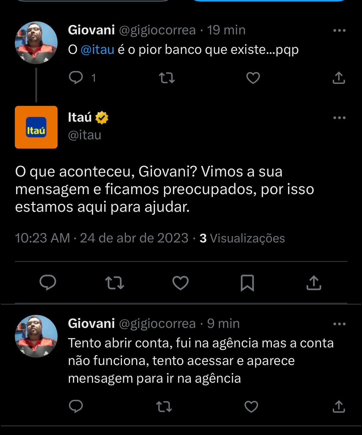 Situação do Itaú anda revoltando clientes nesta segunda-feira, 24 - Foto Reprodução Twitter