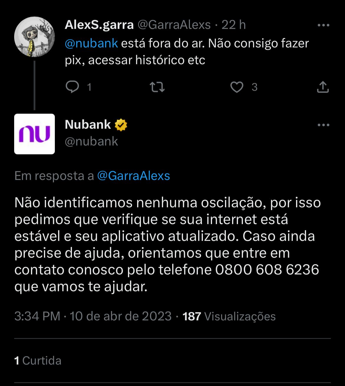 Situação do Nubank está enfurecendo clientes nesta terça-feira (11)  - Foto Reprodução twitter