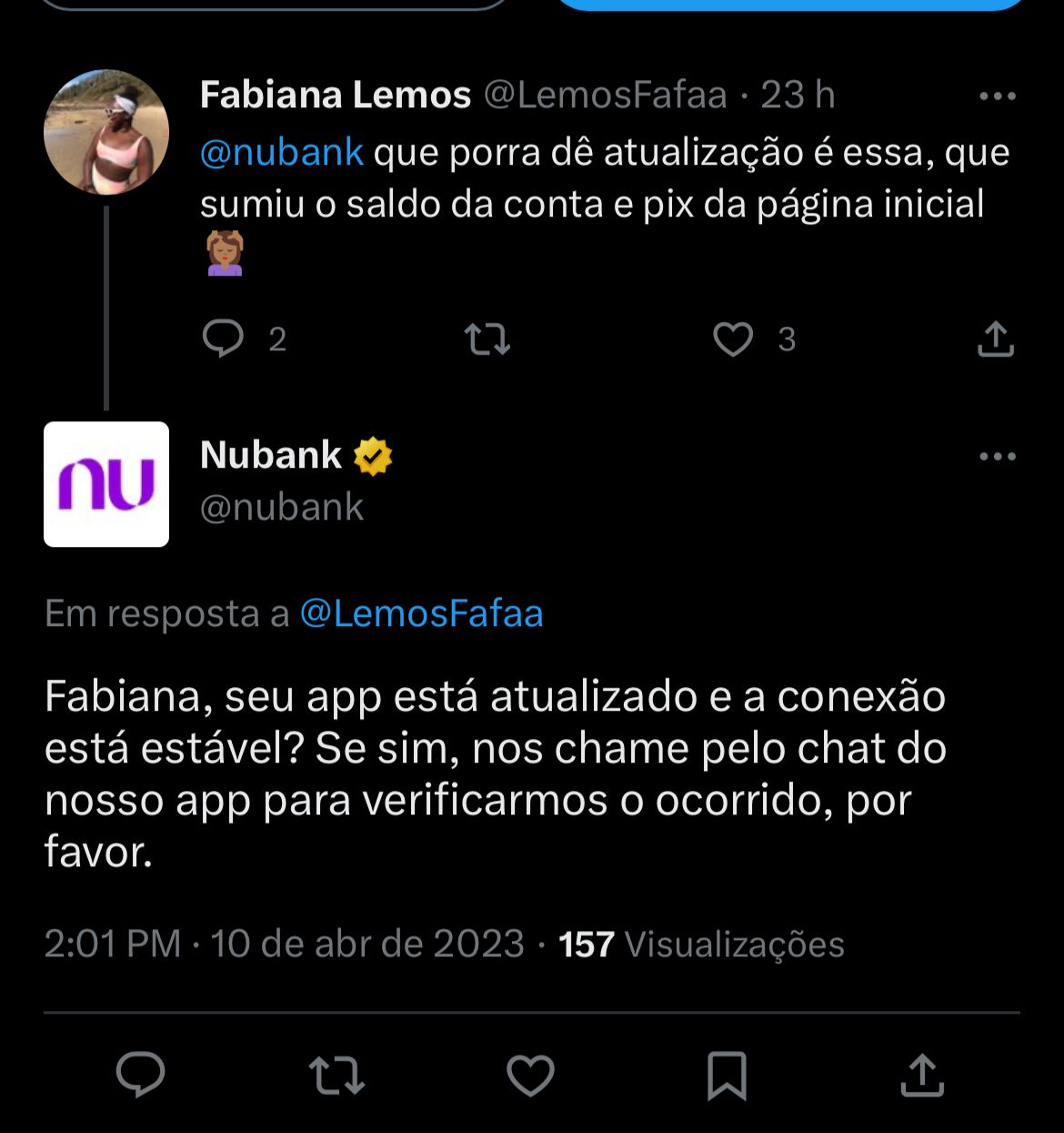 Situação do Nubank está enfurecendo clientes nesta terça-feira (11)  - Foto Reprodução twitter