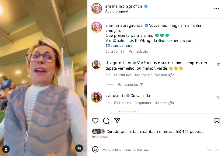 Ana Maria Braga surgiu chorando em estádio (Foto: Reprodução/ Instagram)