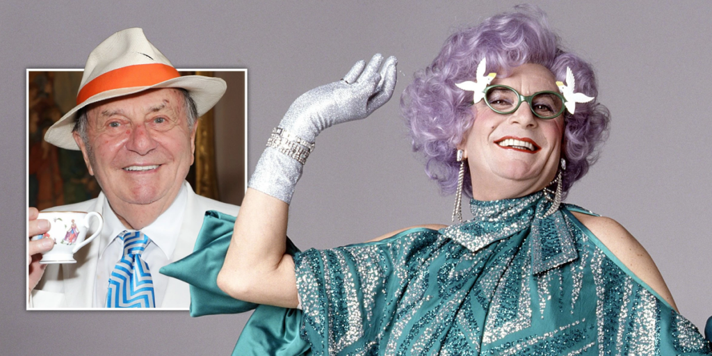 Ator comediante Barry Humphries e sua famosa Drag Dame Edna Everage (Foto: Reprodução, Metro UK)